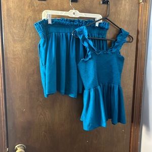 Crop top and high waisted short set TEAL